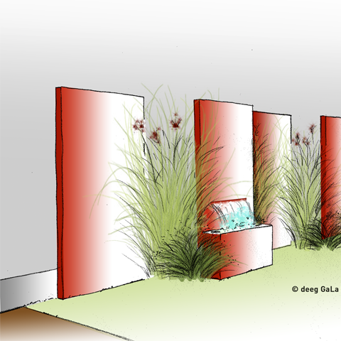 deeg Gartenbau Sichtschutz mit Wasserspiel